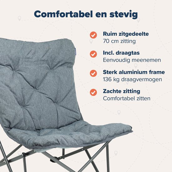 TRVLMORE Campingstoel - Opvouwbaar - Incl. Draagtas - Kampeerstoel - Vlinderstoel - 136 kg draagvermogen - Grijs