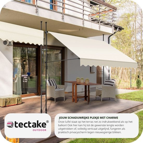 tectake - klemluifel - Zonnescherm – Zonneluifel - Verstelbaar - Klem-zonwering - Zonnescherm Balkon - 300 x 180 cm - beige – zonwering - 404963