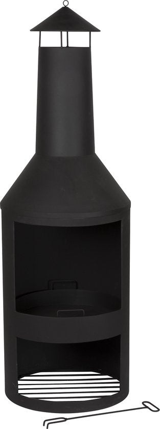 BBQ Collection Buitenhaard met Schoorsteen - Tuinhaard 134 x 44,5 x 44,5 cm - Terrashaard voor Brandhout - Terraskachel met As-Opvangbak, Pook en Houtopslag - Tuin en Terras - Carbon Staal