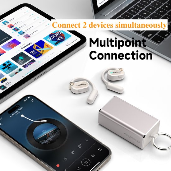 OpenRock - X White - Draadloze Open-Ear Hoofdtelefoon - Bluetooth - Lange batterij - Ruisonderdrukking - draadloos - TubeBass™ Technologie
