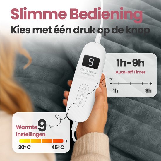STAUS&BACH Elektrische deken 3XL - 2 persoons bovendeken - Dubbelzijdig Fleece Sherpa Warmtedeken - Antraciet grijs - 180x160 cm PowerNap