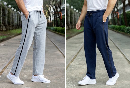 Milanoro - Set van 2 sportieve, comfortabele joggingbroeken voor heren - Marineblauw/Antraciet - S