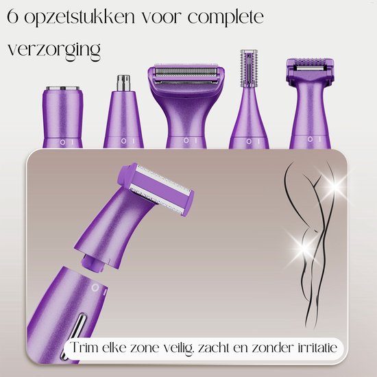 6-in-1 Bikinitrimmer - Sansbeauté® - Gezicht - Oksels - Benen - Bikinilijn - Wenkbrauw Trimmer - Gezichtsontharing Dames - Intieme Zone - Ladyshaves Bikini - Ontharingsapparaat Electrisch