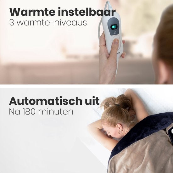 Auronic Elektrische Warmtedeken - Bovendeken - 2 Persoons - 3 Warmtestanden - Met Timer - 200 x 180 cm - Blauw