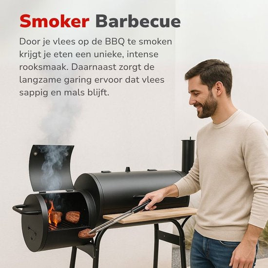 alpina Smokerbarbecue - BBQ Smoker - met Aparte Smoker - Instelbare Schoorsteen - 104 x 58 x 114 cm