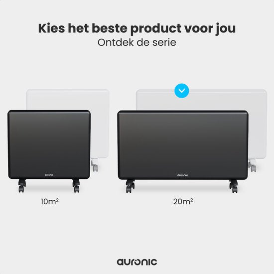 Auronic Convectorkachel - 2000W - Elektrische Kachel - 3 Standen - Metalen Paneelverwarming - Vrijstaand - Wielen - Zwart