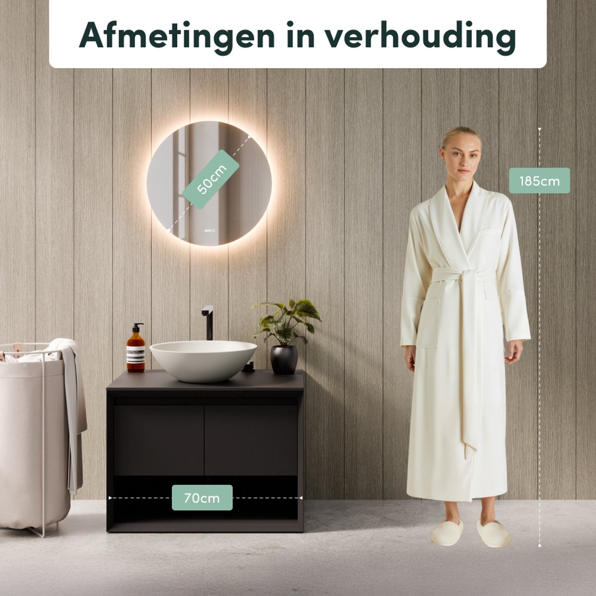 Beloura Badkamerspiegel met Verlichting - Ronde Badkamer Spiegel - Verwarming - Klok - LED - 50 cm
