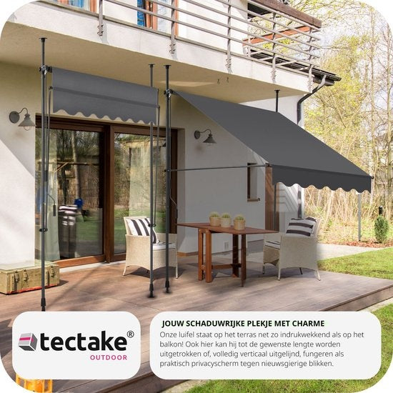 tectake - klemluifel - Zonnescherm – Zonneluifel - Verstelbaar - Klem-zonwering - Zonnescherm Balkon - 150 x 180 cm - zwartgrijs– zonwering - 404956