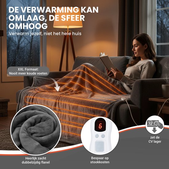 TTD® Verwarmde Deken Elektrisch - 200 x 180 cm - 40–60 °C - Flanel