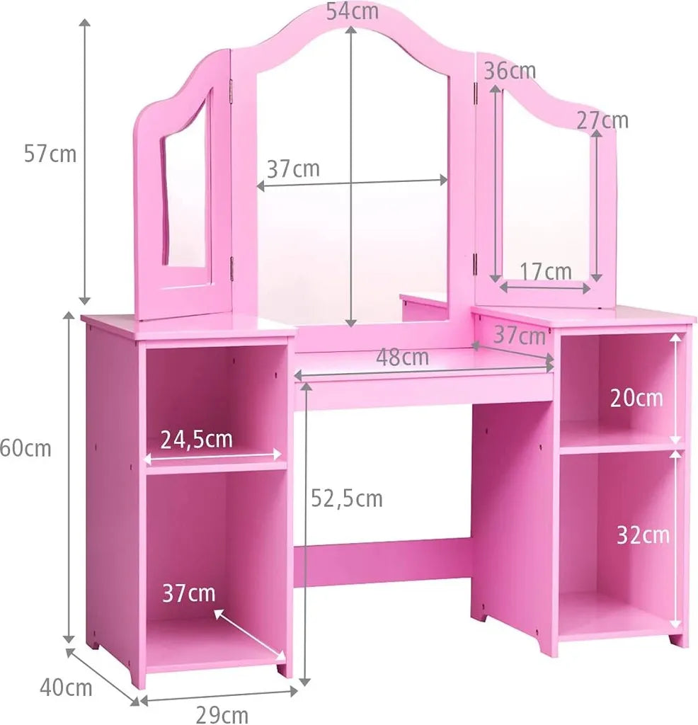 Coast 2 in 1 kaptafel met verwijderbare spiegel en open houten compartimenten voor kinderen van 3 jaar roze