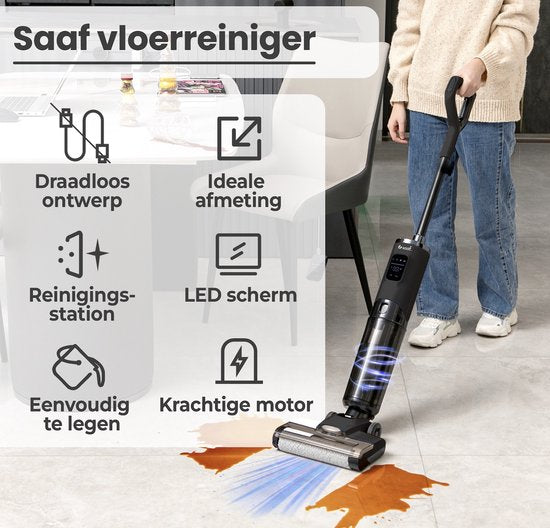 Vloerreiniger - 170W - Display, Reinigingsstation - Elektrische Dweil - Grijs - van Saaf