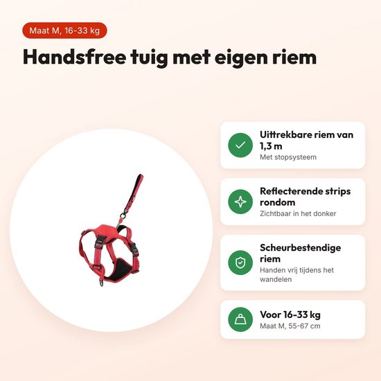ZOLUX Easyride Rood Hondentuigje met Automatische Lijn - Maat M