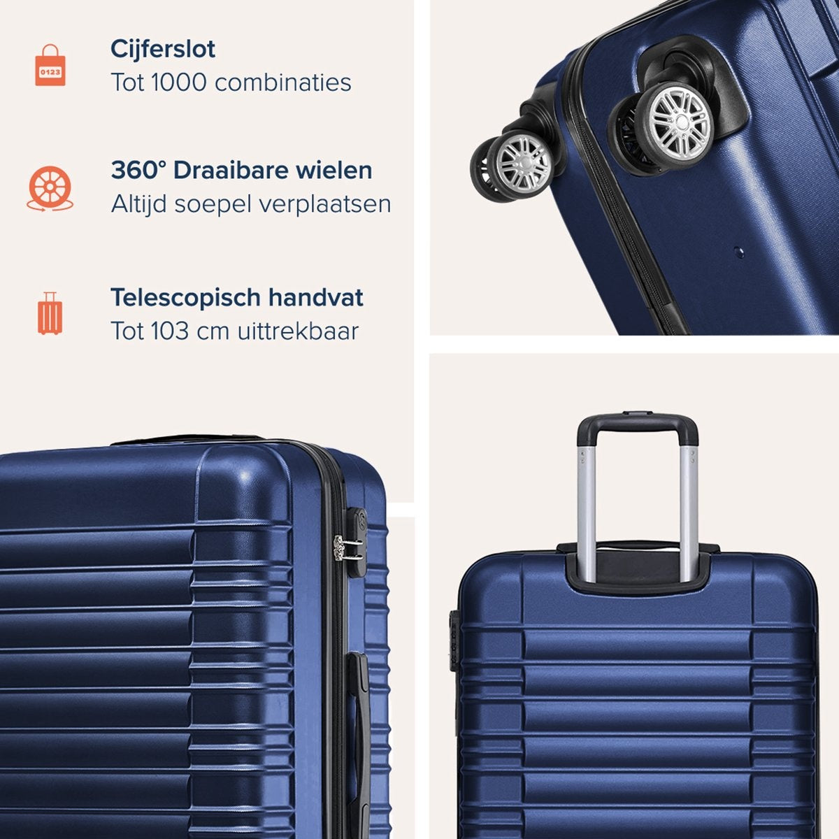 TRVLMORE Kofferset - 2 Delig - 38L Handbagage + 110L Ruimbagage - Donkerblauw