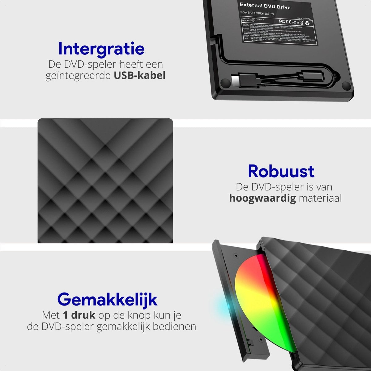 WADU externe DVD Speler voor laptop - Optical Drive & brander - DVD/CD Drive - Geschikt voor Laptop & Macbook - Mini USB en USB C