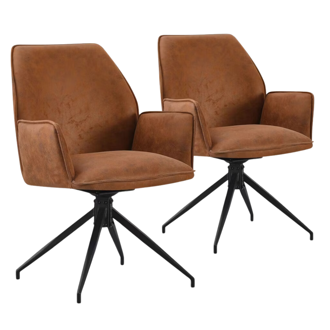 Multifurn Set van 2 Eetkamerstoelen - Draaibaar - 57 x 63 x 90 cm - Cognac/Bruin