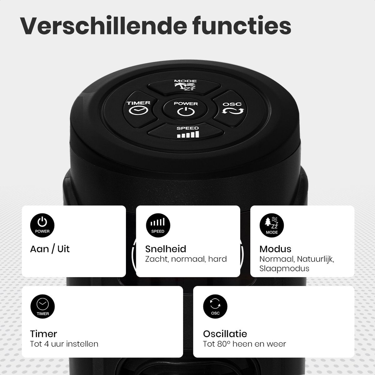 Auronic Torenventilator - Staande Ventilator met Afstandbediening - Timer - 55W - 45dB - 118cm - Zwart