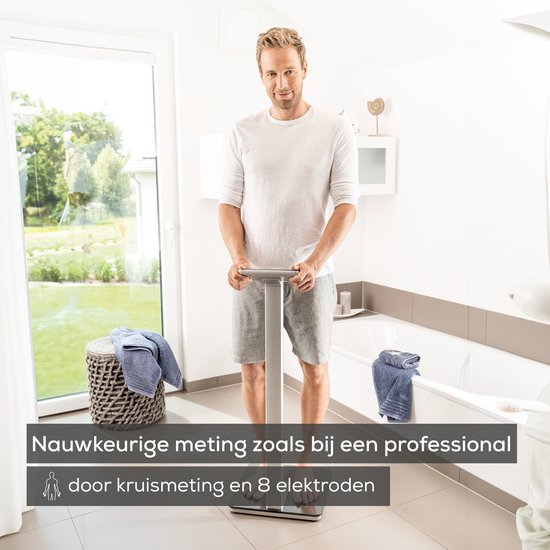 Beurer BF 1000 Super Precision Personenweegschaal - Uitgebreide lichaamsanalyse - Kolomweegschaal - Verlicht XXL display - Tot 200 kg - Kruismeting - 8 Elektroden - Bluetooth® - Beurer HealthManager Pro app - Incl. batterijen