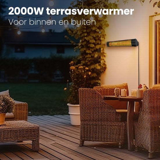 Auronic Terrasverwarmer - Infrarood - Heater - Elektrisch - 2000W - Zwart