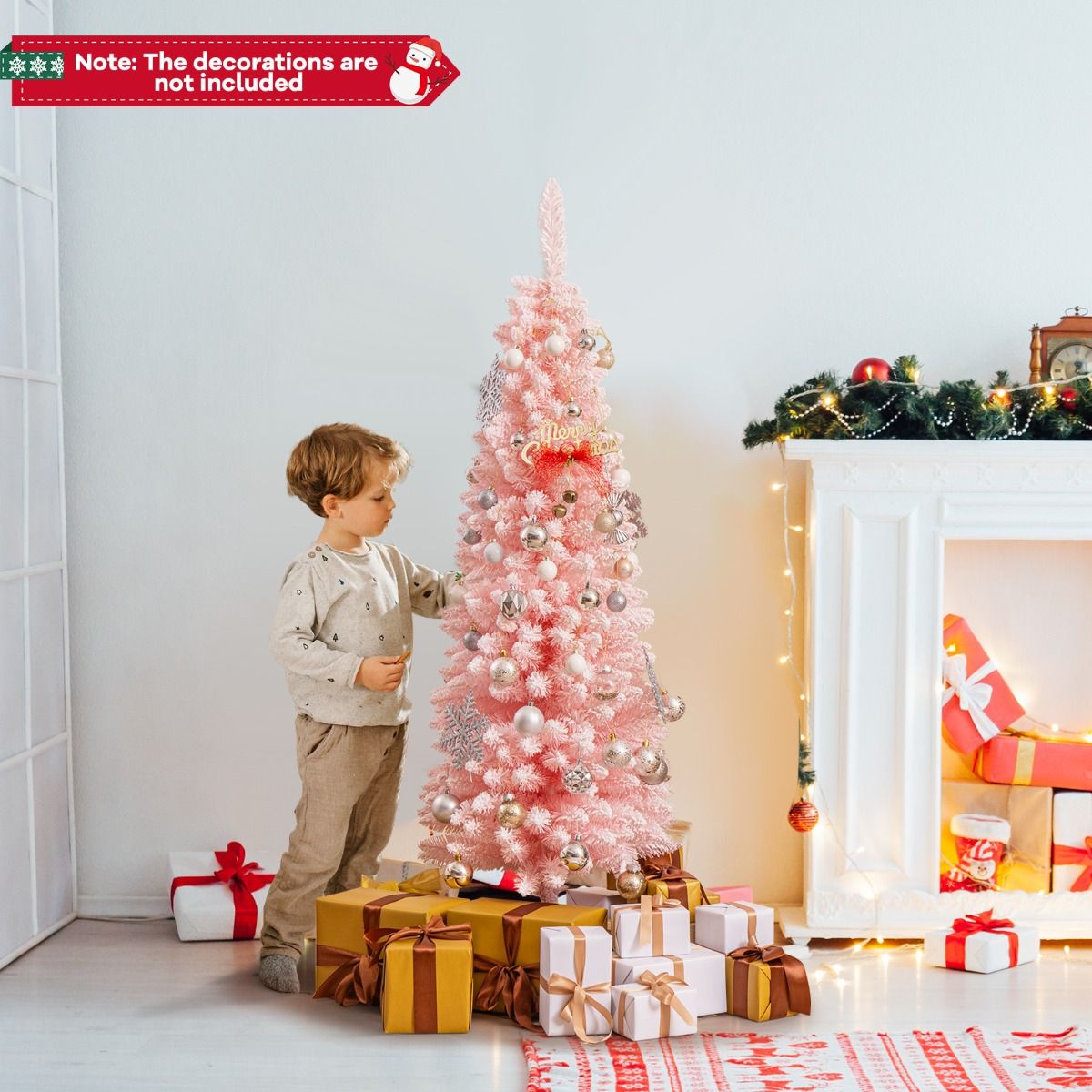 Coast Kunstmatige Kerstboom - 150 cm - Roze – Besneeuwd – Slank Design – 328 Takpunten – Metalen Standaard