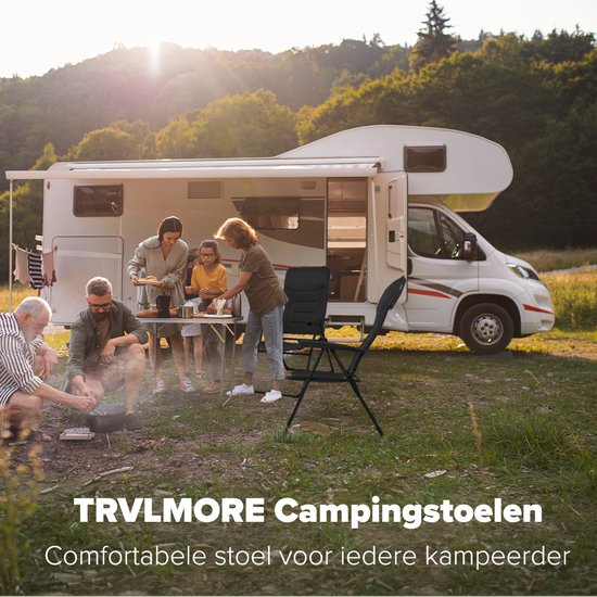 TRVLMORE Campingstoel - 7 standen - Duo Pack - 120 kg draagvermogen - Ligstand - Inklapbare stoel - Klapstoel - Zwart