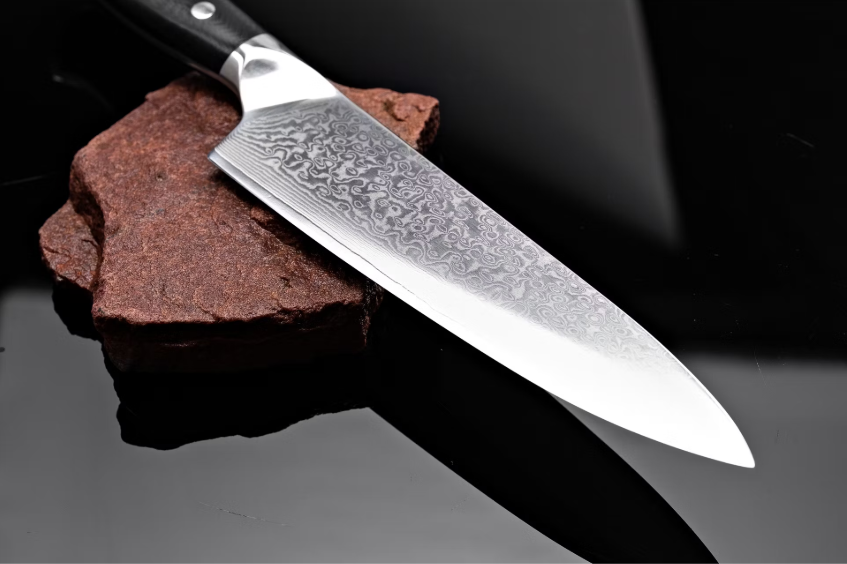 VDN Elegance Damaststaal Koksmes 21 cm – Zwart handvat, roestvrij staal