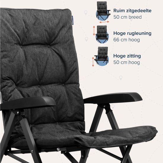 TRVLMORE Campingstoel - Inclusief Draagtas - Duo Pack - 120 kg draagvermogen - Kampeerstoel - Opbergvak - Klapstoel - Zwart