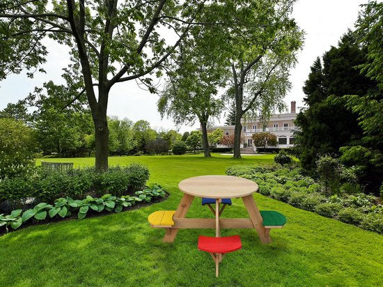 AXI Ufo Picknicktafel Rond voor 4 kinderen in Regenboog kleuren - Picknick tafel van hout - 120x120x56cm