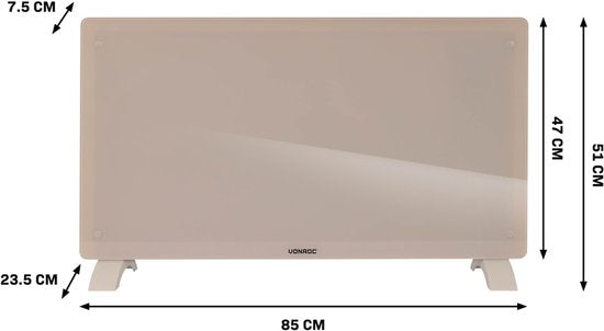 VONROC Luxe elektrische kachel - Convectorkachel met glazen paneel – 1250W/2500W- Verwarmt ruimtes tot 30m2 - Bediening zowel met app (via Wifi) als handmatig – Instelbare thermostaat en timer - Beige