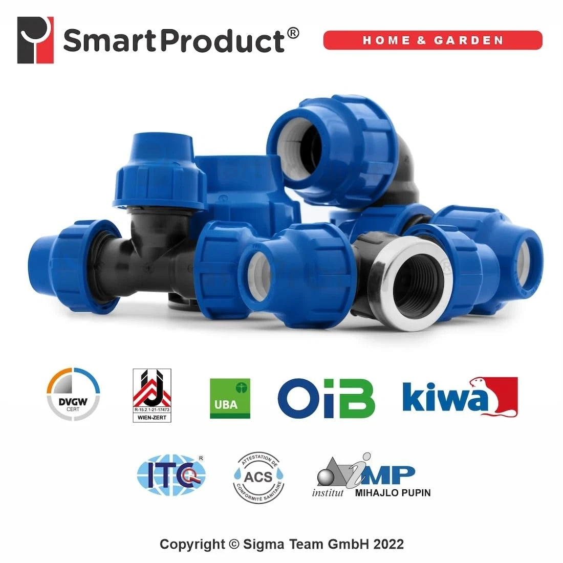 SmartProduct Wandhoek Kompressiekoppeling 25 mm 2 Stuks – Zwart & Blauw – PP