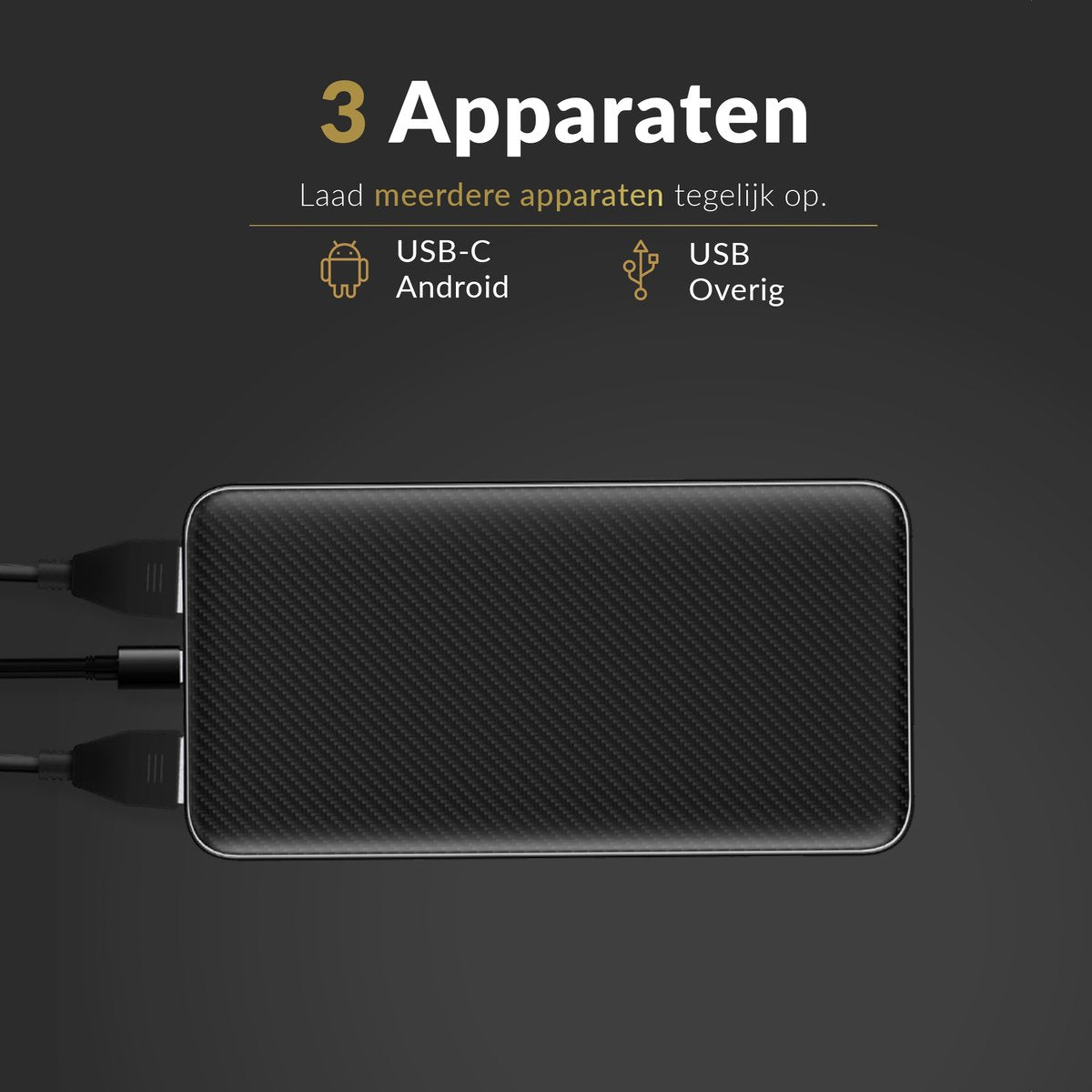 Surge Powerbank 20.000mAh - 22.5W Quick Charge 4.0 - 3 apparaten tegelijk opladen - Zwart - 14,5 x 6,8 x 2,8 cm