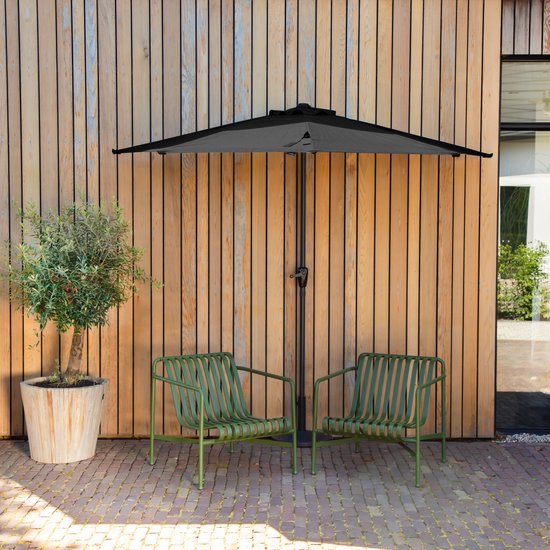 VONROC Premium Parasol Magione – Duurzame balkon parasol - Halfrond 270x135cm – UV werend doek - Antraciet/Zwart – Incl. beschermhoes