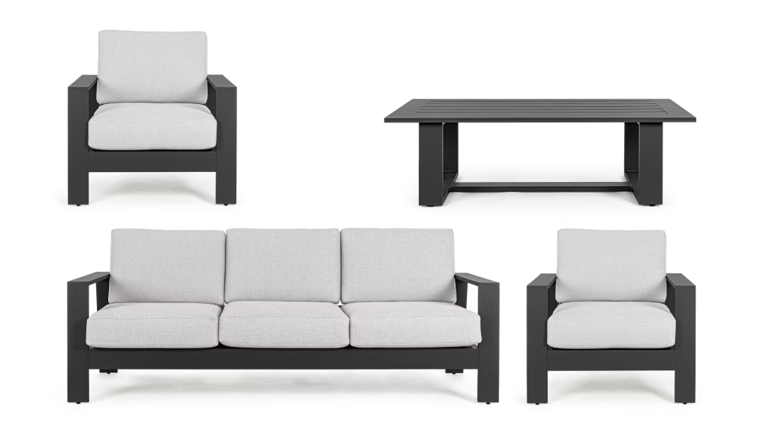 Bizzotto Baltic Loungeset 4-delig – Aluminium & Olefin – Antraciet – Bank 206x85,5x83 cm