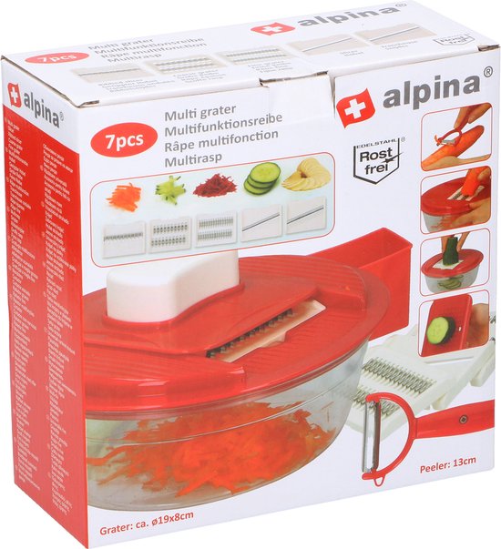 alpina Multirasp - Met Opvangbakje - Dunschiller - 4 Groottes Raspen - Wit/ Rood