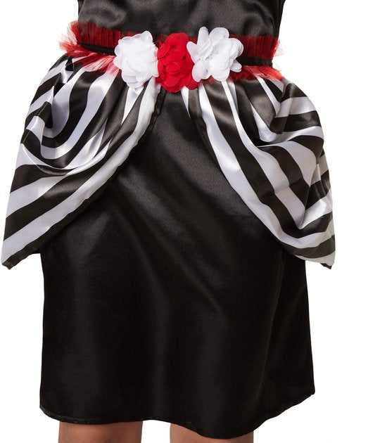 Dressforfun Griezelige skeletdame 104 (3-4j) - verkleedkleding kostuum halloween verkleden feestkleding carnavalskleding carnaval feestkledij partykleding - 301985