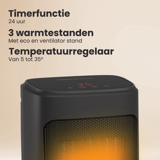 Auronic Ventilatorkachel Digitaal - Keramische Kachel - Draagbaar - 2000W Heater - Zwart