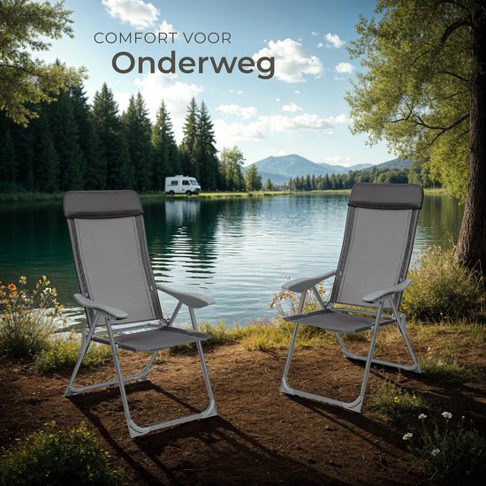 tectake®- Set van 4 Tuinstoelen met Hoge Rugleuning - Aluminium - Klapstoel 5-voudig Verstelbaar met Armleuningen - Fauteuil met Ligfunctie - Tuinmeubelen voor Terras en Camping - Antraciet