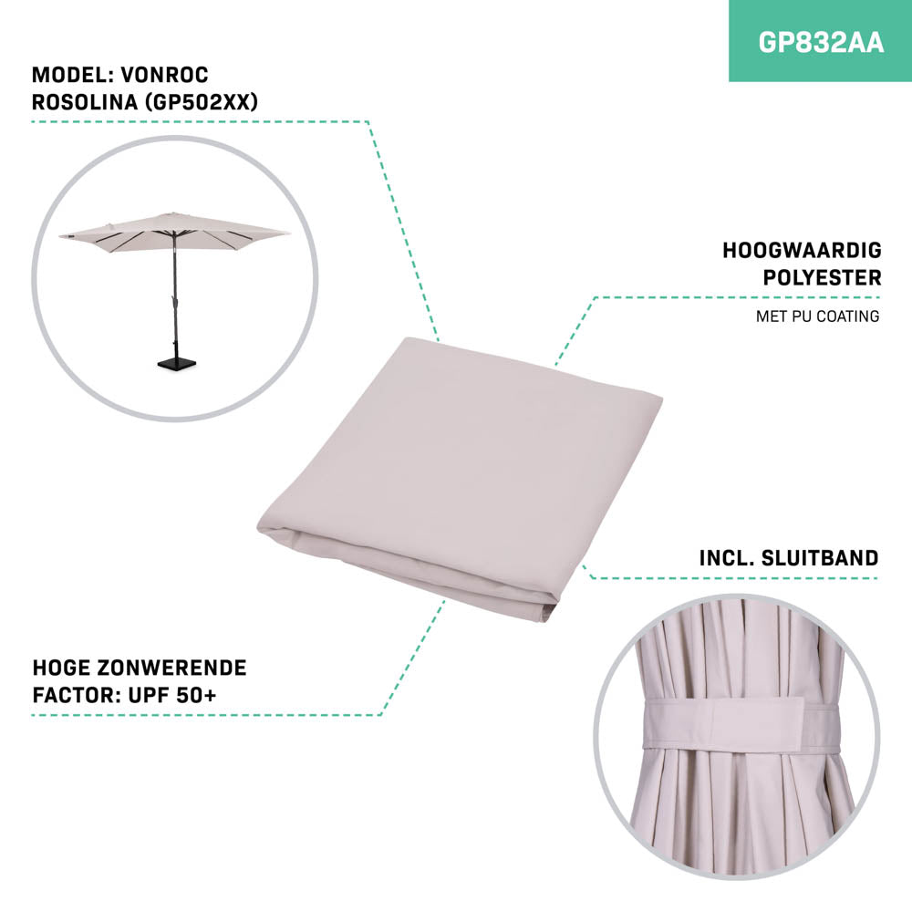 VONROC Parasoldoek 280x280cm Beige – Vervangingsdoek voor Stokparasol Rosolina GP502XX