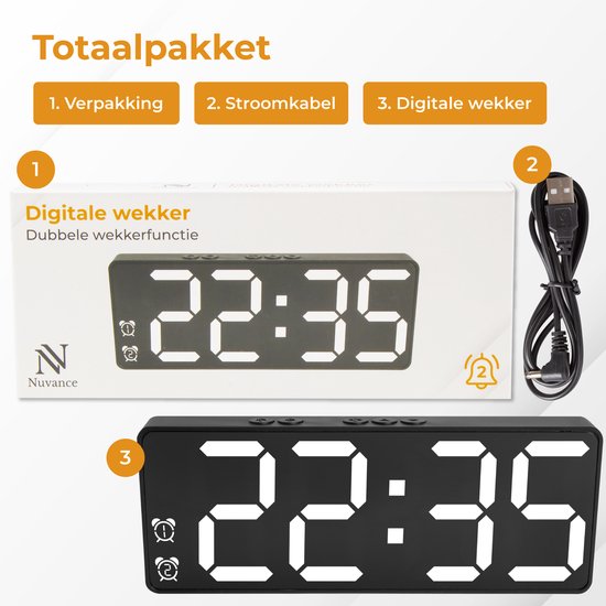 Nuvance - Digitale Wekker - Kinderen & Volwassenen - Zwart