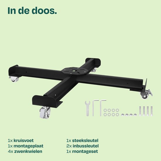VONROC Parasolvoet op wielen - verrijdbare kruisvoet - voor VONROC zweefparasols Bardolino en Pisogne & Universeel geschikt