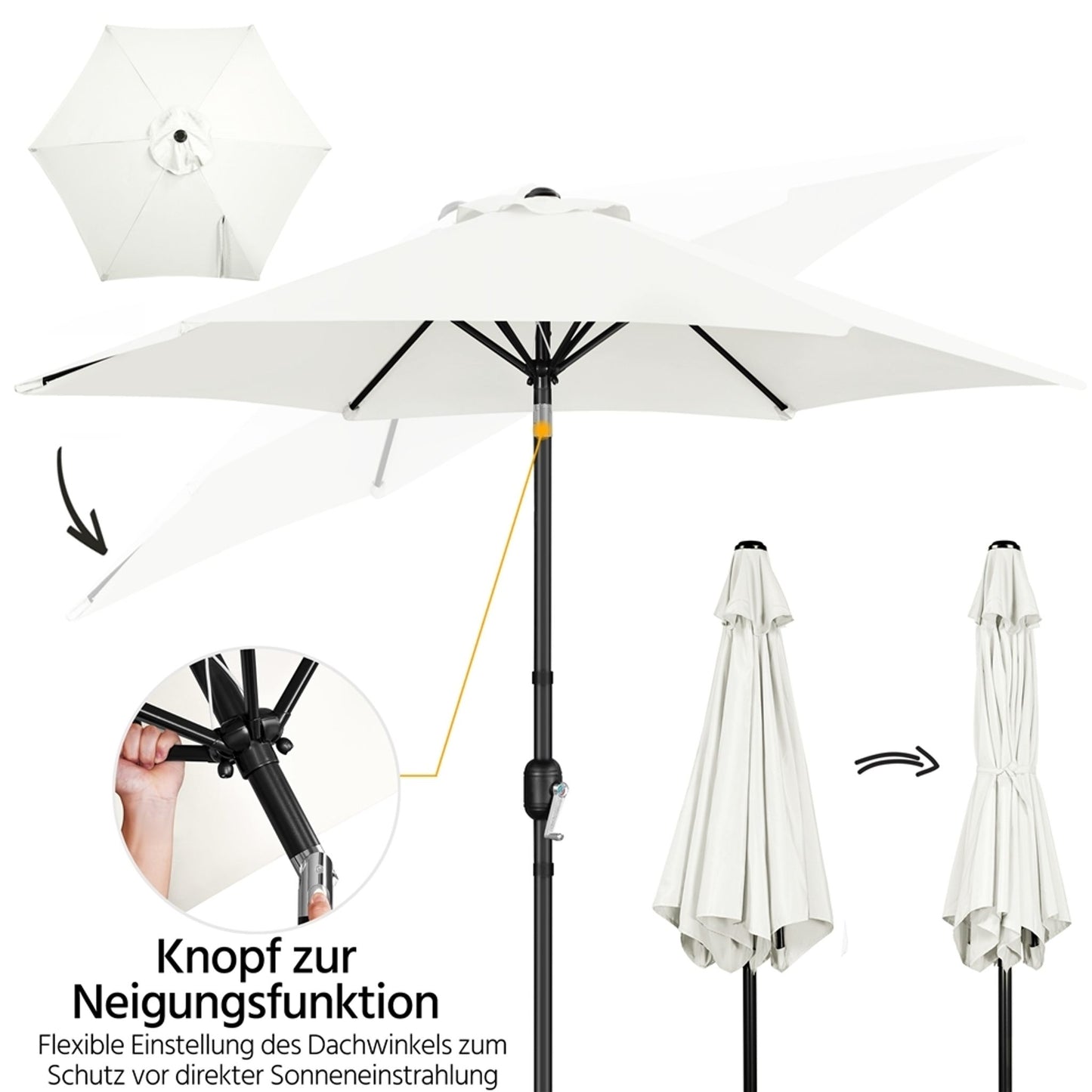 Yaheetech Parasol met Kruk en Kantelfunctie ø 269 cm - UV Werend UPF50+ - Cremewit