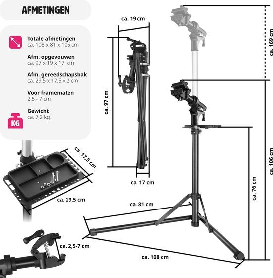 tectake® - Fietsreparatie standaard Jan - opvouwbaar/in hoogte verstelbaar montagestandaard - geschikt voor e-bikes/elektrische fietsen - 404919