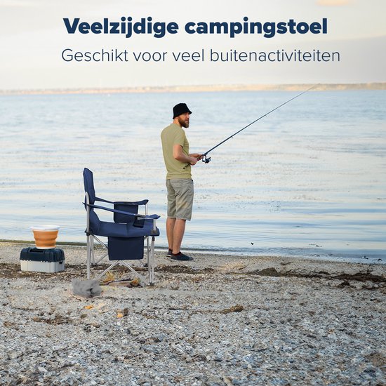 TRVLMORE Campingstoel - Opvouwbaar - XL - Comfortabele Vouwstoel - 150 kg draagvermogen - Drankhouder - Koelvak - Visstoel - Klapstoel - Blauw