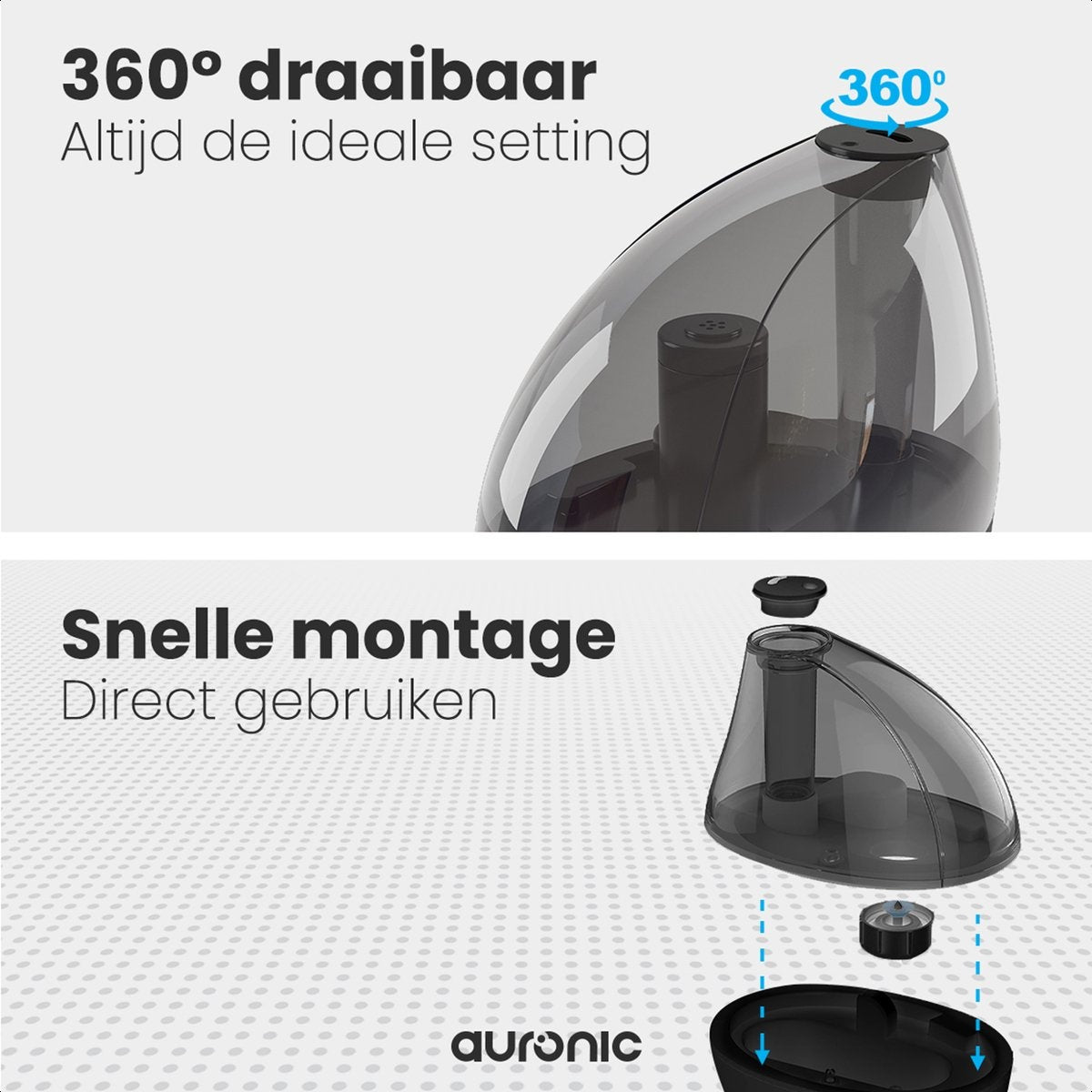 Auronic Luchtbevochtiger - Geschikt voor Babykamer & Slaapkamer - Zwart - Inclusief Waterfilter