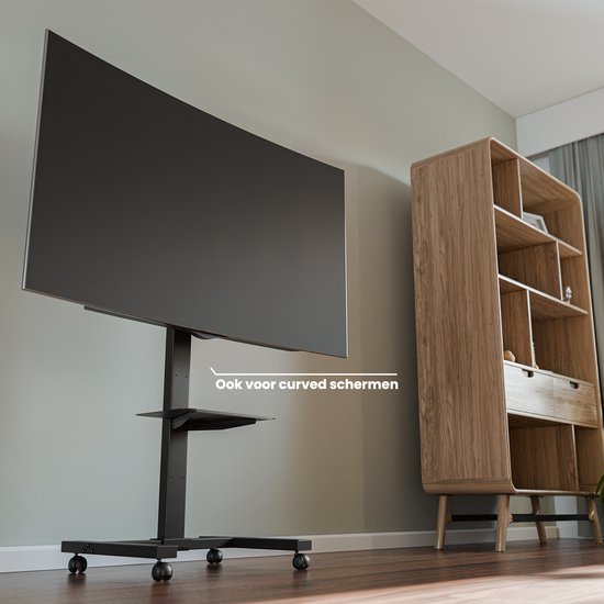 Auronic TV Standaard – Verrijdbaar, Draaibaar & Kantelbaar – Voor 32–75 inch – Max. 40 kg – 98 x 68 x 158 cm – Zwart