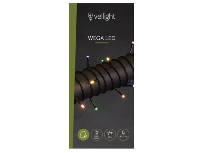 Wega LED, lichtslinger, 12 m, 80 leds, veelkleurig, groene kabel, voor binnen en buiten, 24 V