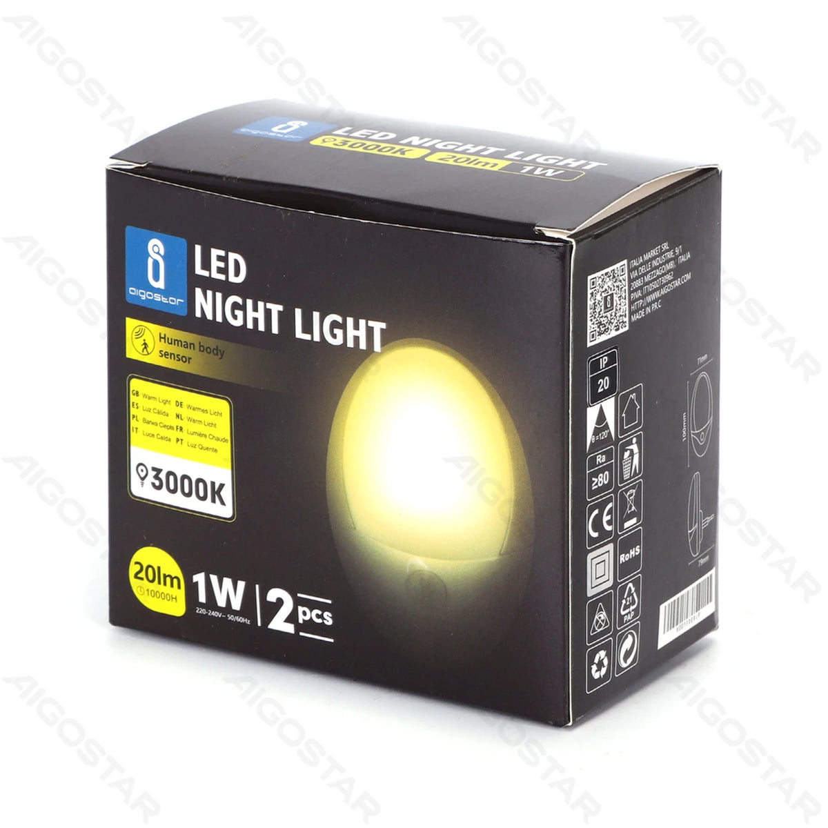 Aigostar NL01 LED-nachtlamp met sensor - 1 W - 3000 K - IP20
