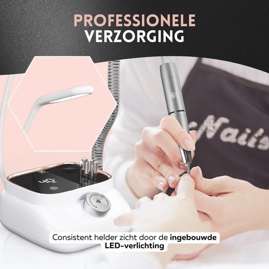 Beeperfect® Elektrische Nagelvijl Desktop Edition - Nagelfrees - Manicure en Pedicure set - 40.000RPM - Draadloos & Oplaadbaar - 11 Bitjes 3 Accessoires & 56 Schuurrolletjes - Rose Goud