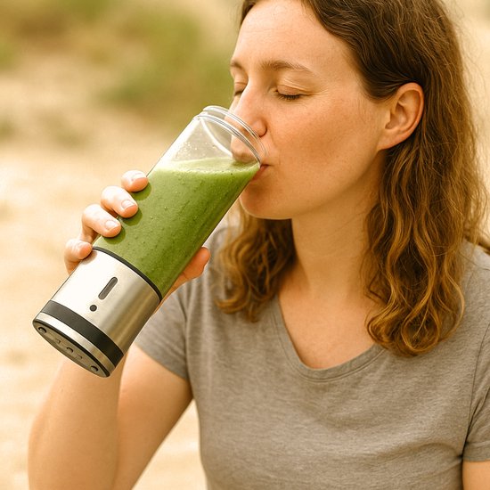alpina Portable Blender 300ml - USB Oplaadbare Mini Smoothiemaker - Draagbare Smoothie Maker 125W - RVS Keukenmixer met 1 Snelheid - Zilver