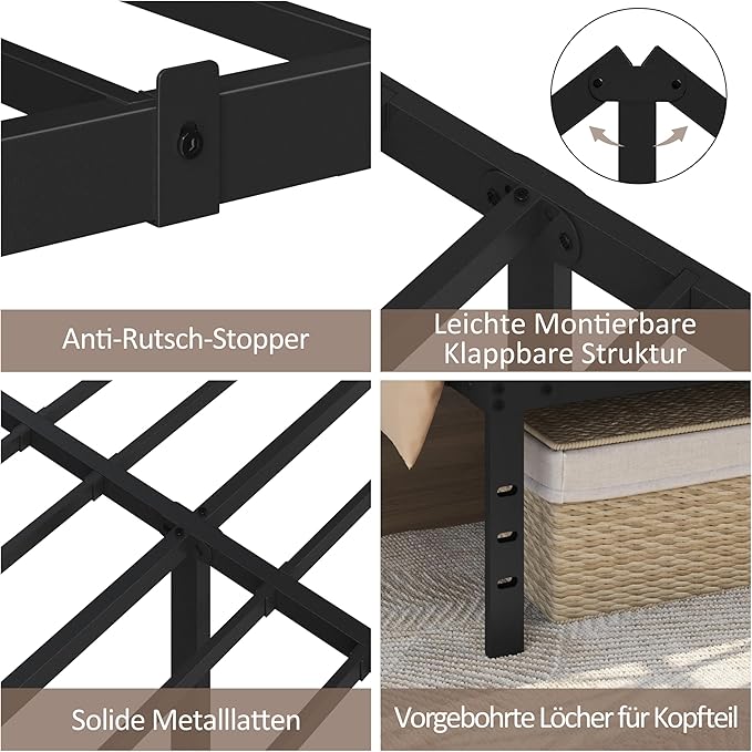 Yaheetech Metalen Bedframe 160 x 200 cm – Zwart – 201 x 162 x 41,5 cm – Zonder Hoofd- en Voetbord