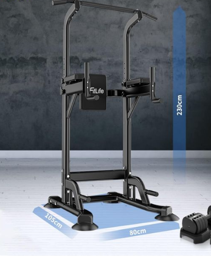 DH FitLife Multifunctionele Dip Station - Verstelbaar 10 standen - Zwart - Staal - Max. 150 kg